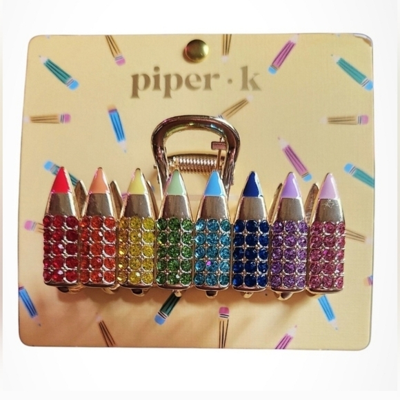 🌈🔹 Piper K🔹 Beautiful Colorful Rhinestone Multicolor Pencil Hair Metal Clips - Picture 3 of 4